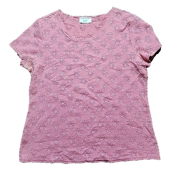 Covington Womens Rose Pink Short Sleeve Floral Embroidered Blouse Size Large - Picture 1 of 9